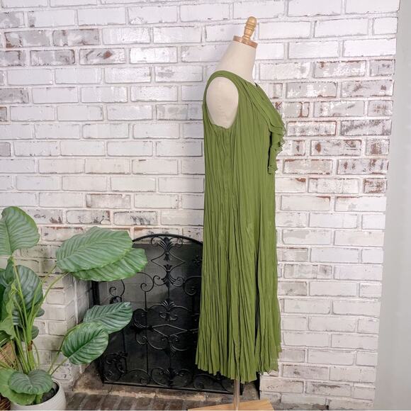 Argenti Spring Green Pleated Ruffle Bust Sleeveless Keyhole Midi Maxi Dress 4 - Picture 4 of 10
